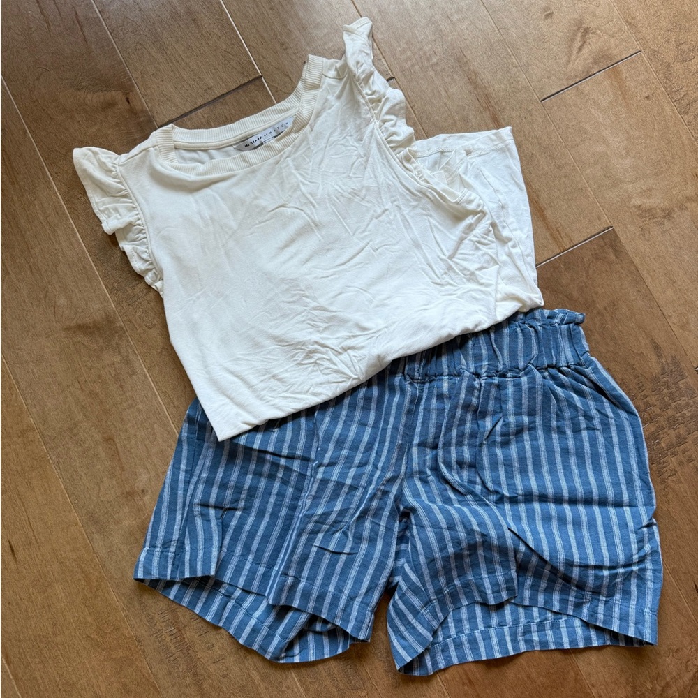 The Nines by HATCH maternity Ivory Ribbed Top and shorts